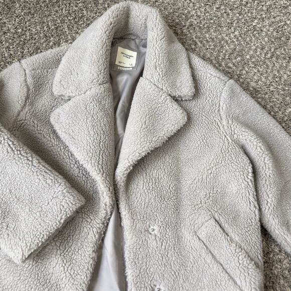 Abercrombie & Fitch The A&F Teddy Coat Gray Cozy Fuzzy Sherpa Size S Pockets - Picture 2 of 4